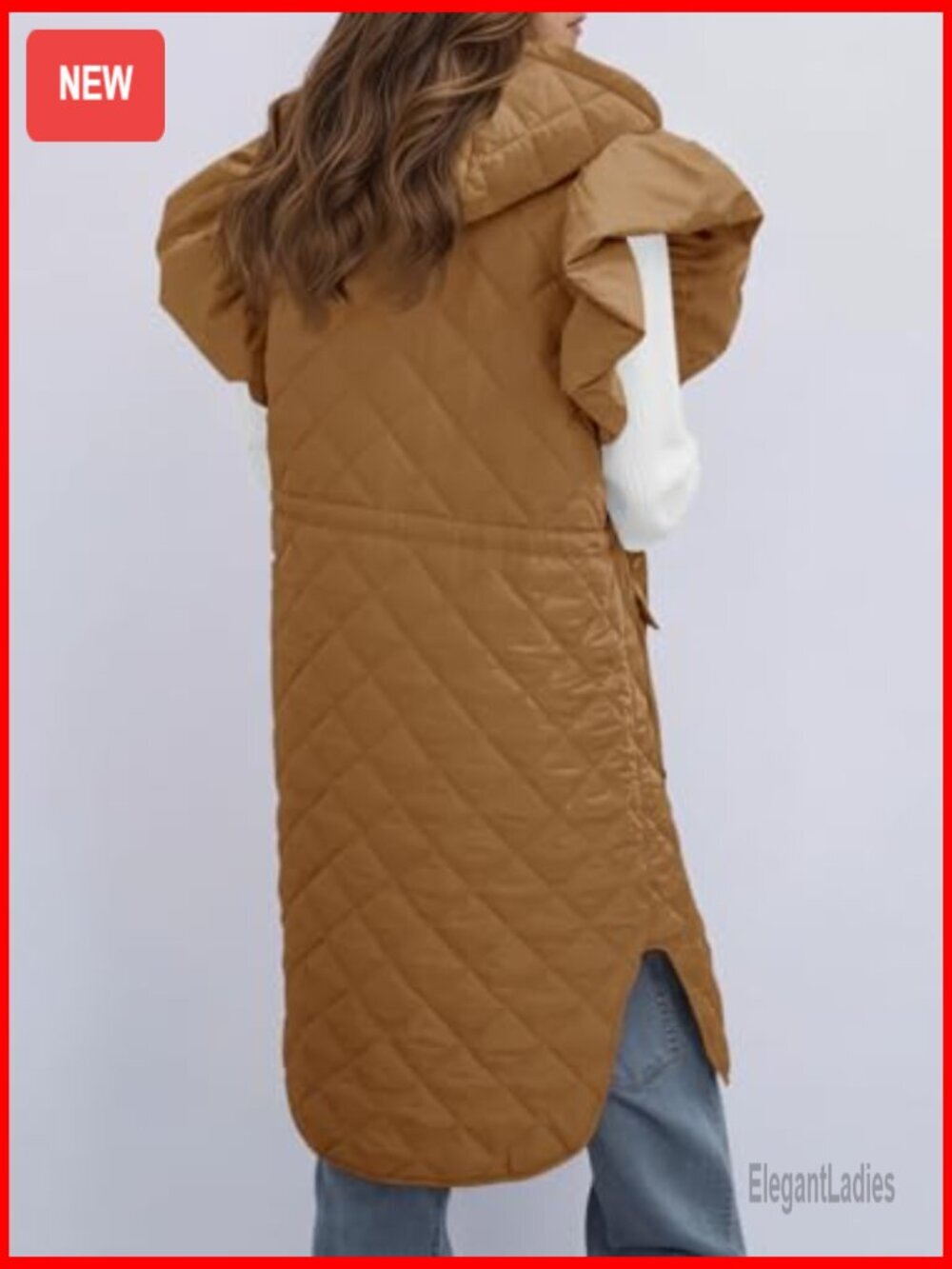 Long Puffer Vest Hooded Sleeveless Quilted Jacket Winter Outerwear - Picture 4 of 6